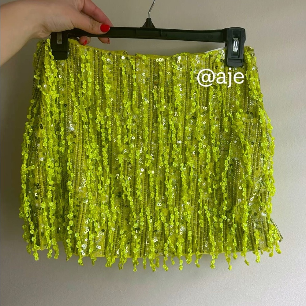 Aje Women's Sequin Mini Skirt - Vibrant Yellow/Green Color. NWT